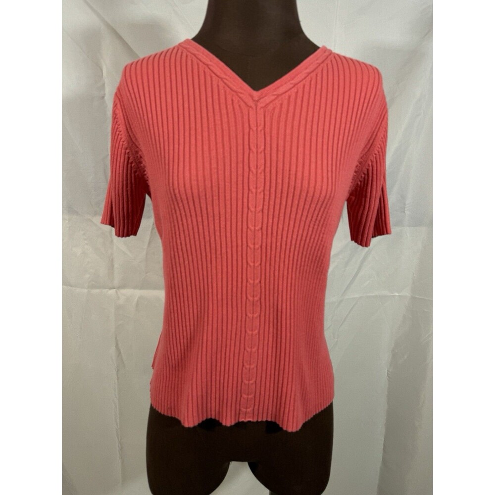 NEK Northeast Knitters Vintage Sweater Pink Coral V-Neck Short Sleeve Womens XL